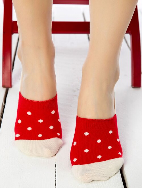 Talpici bumbac rosii cu buline ecru si silicon socks concept sc-1634