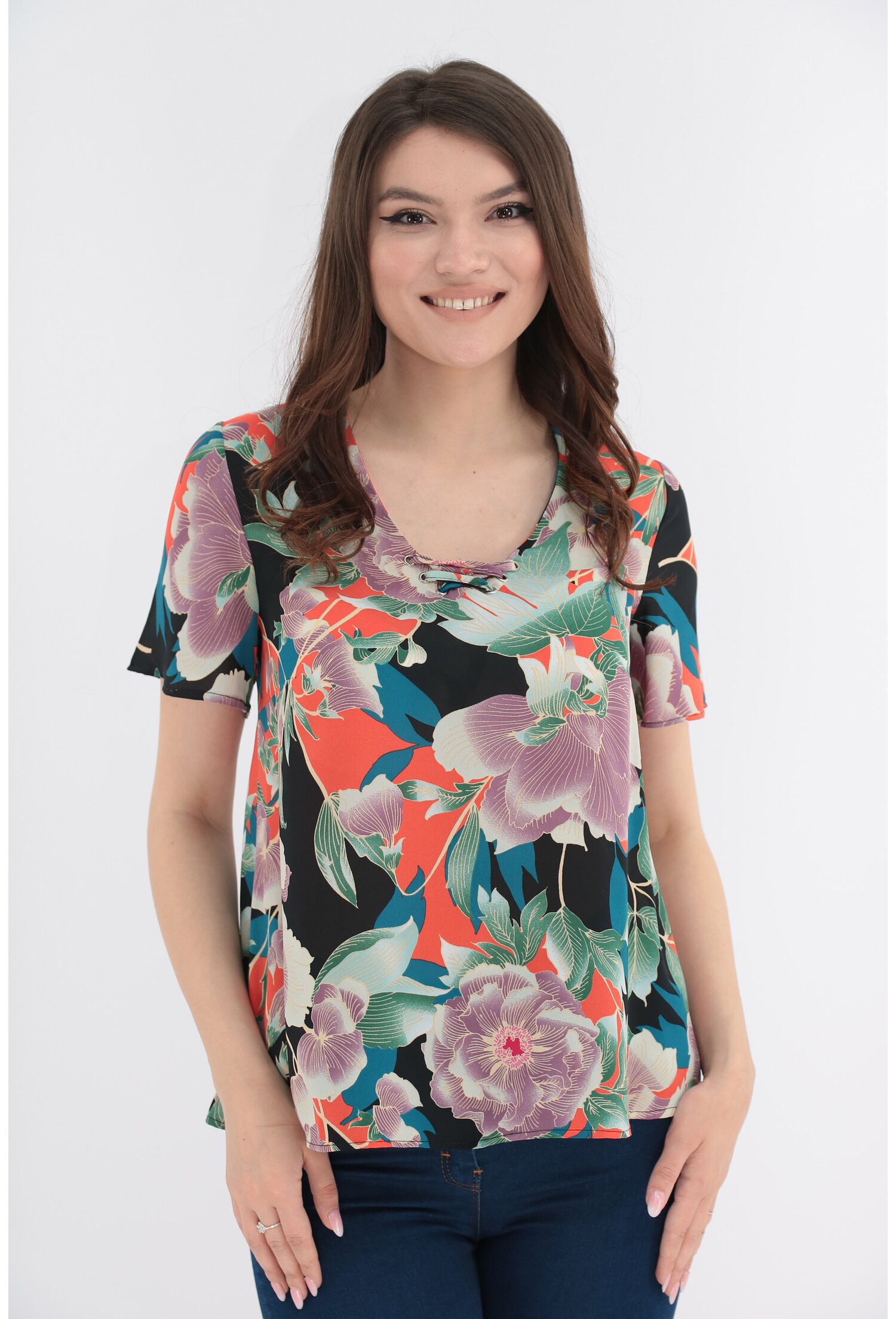 Bluza cu imprimeu floral maxi cu siret