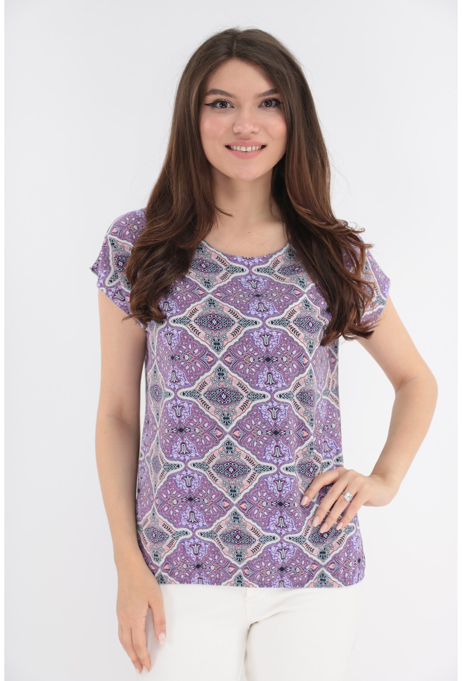 Bluza cu print abstract roz-violet