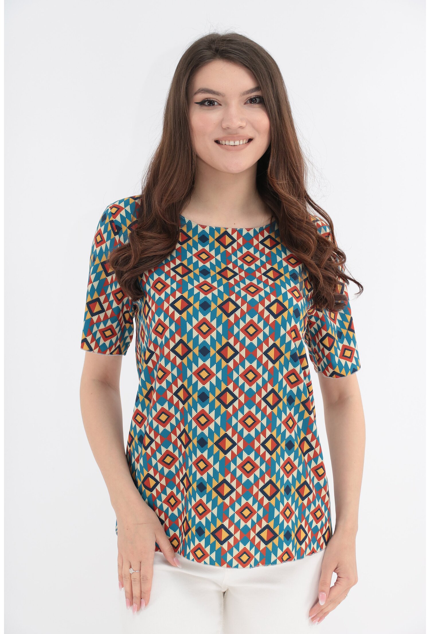 Bluza cu print traditional albastru si bordo