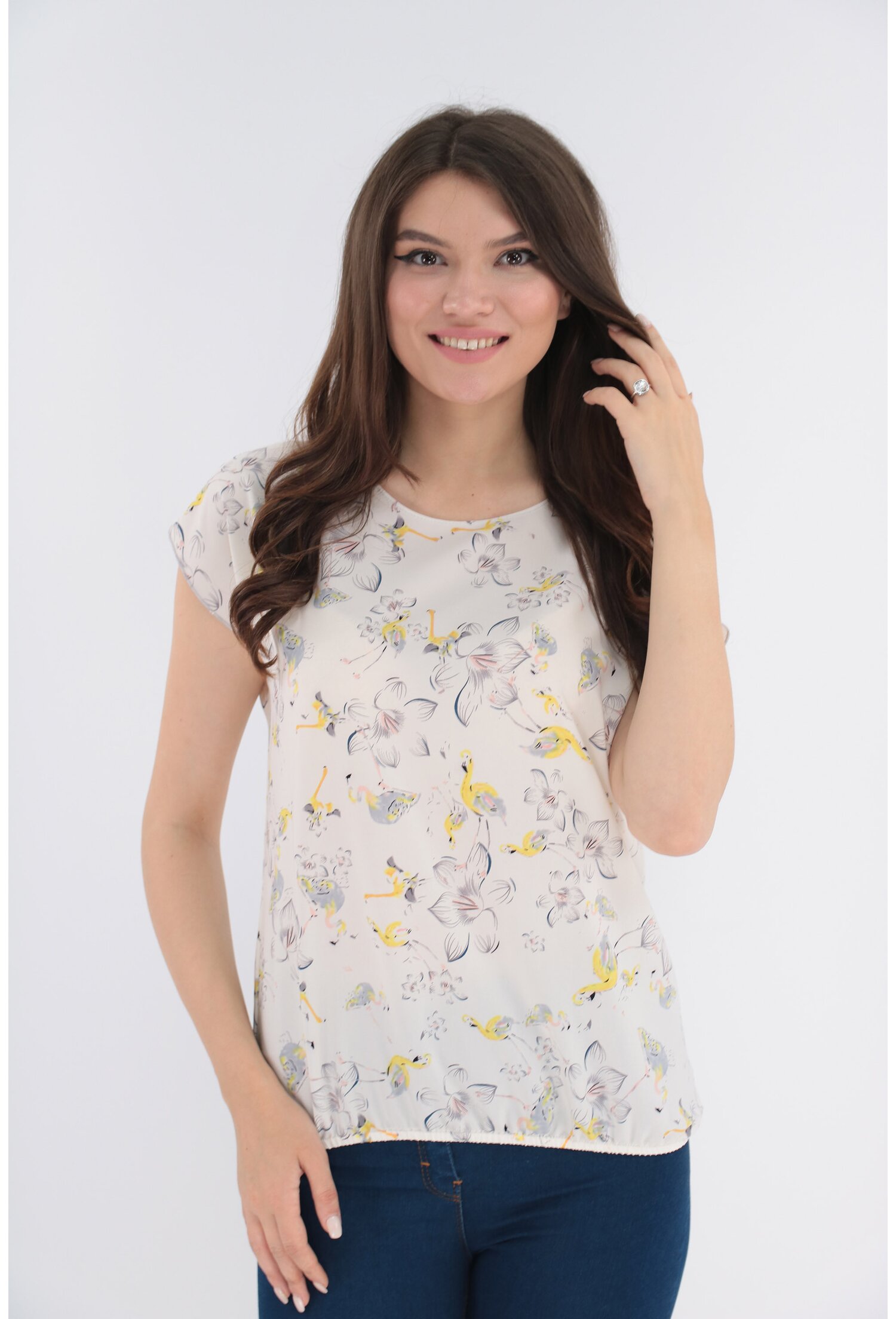 Bluza ivory cu print abstract galben