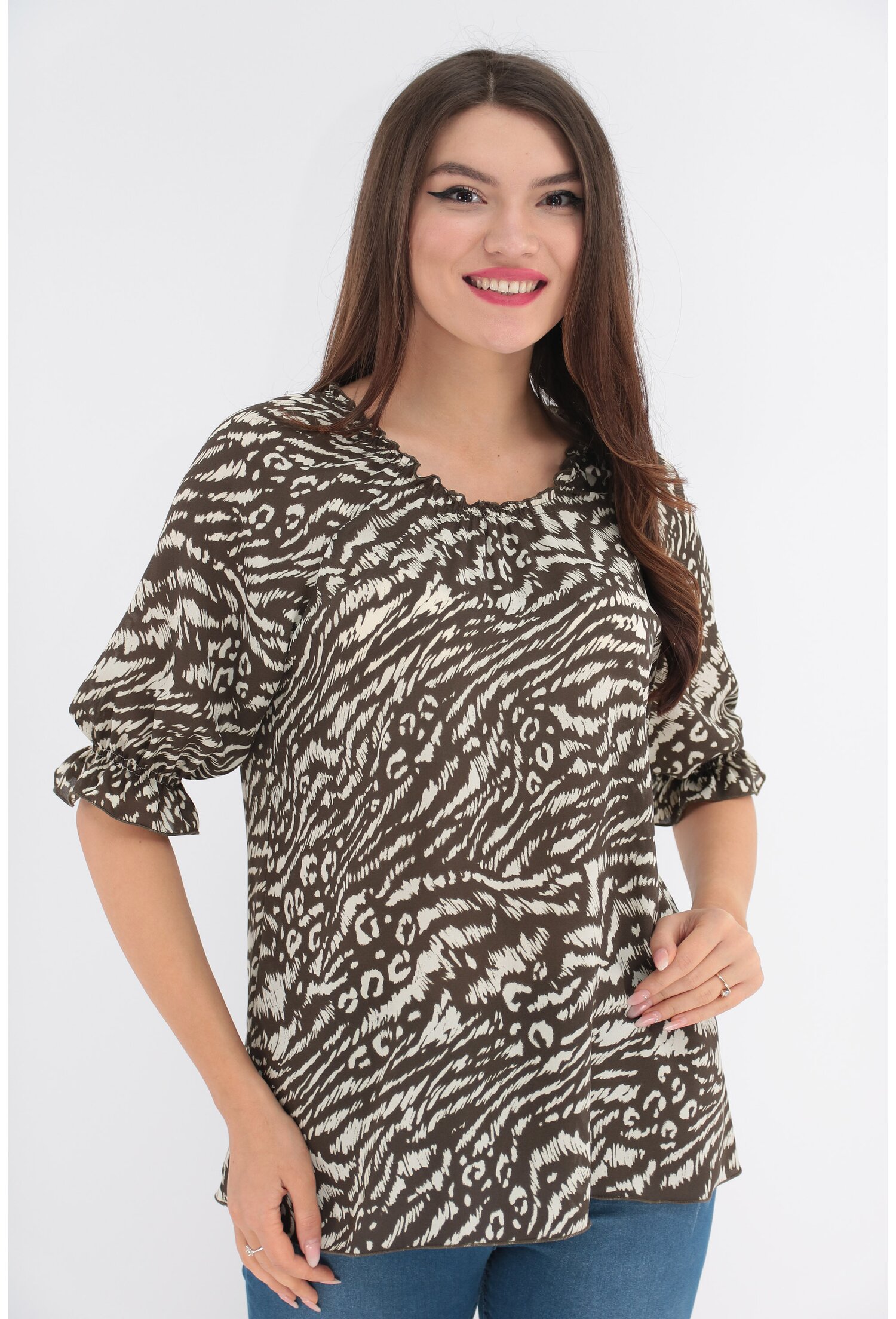 Bluza maro cu animal print ivory