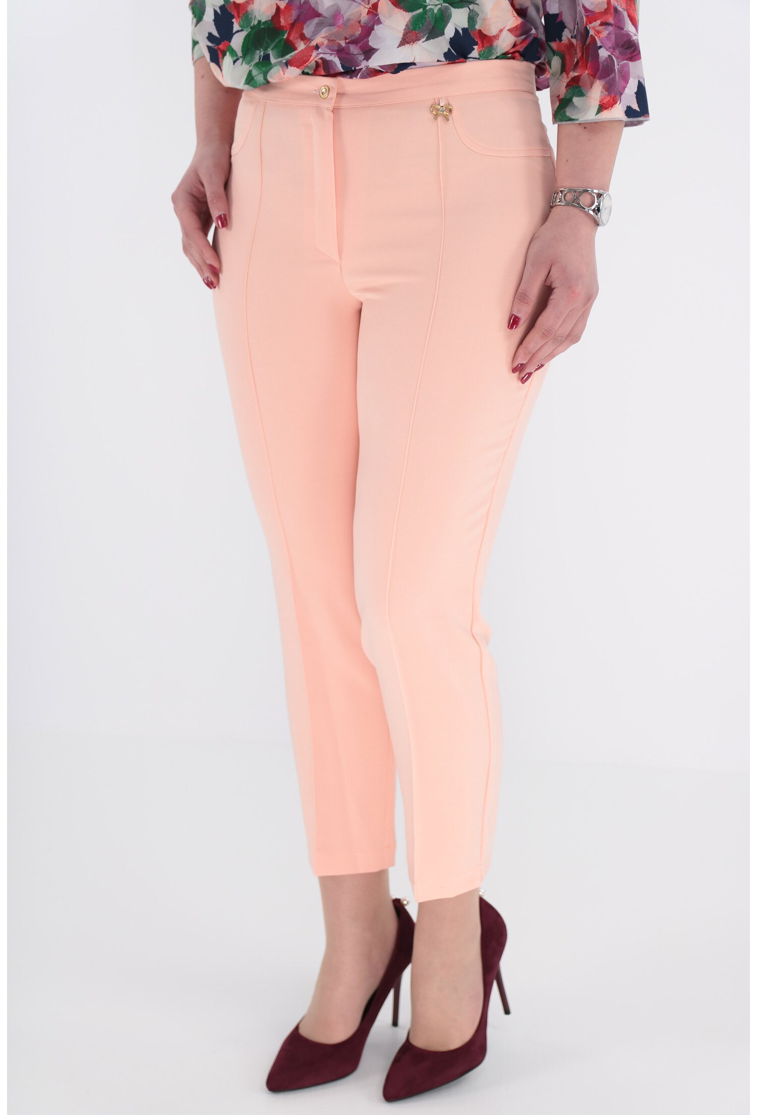 Pantaloni conici 7/8 roz piersica