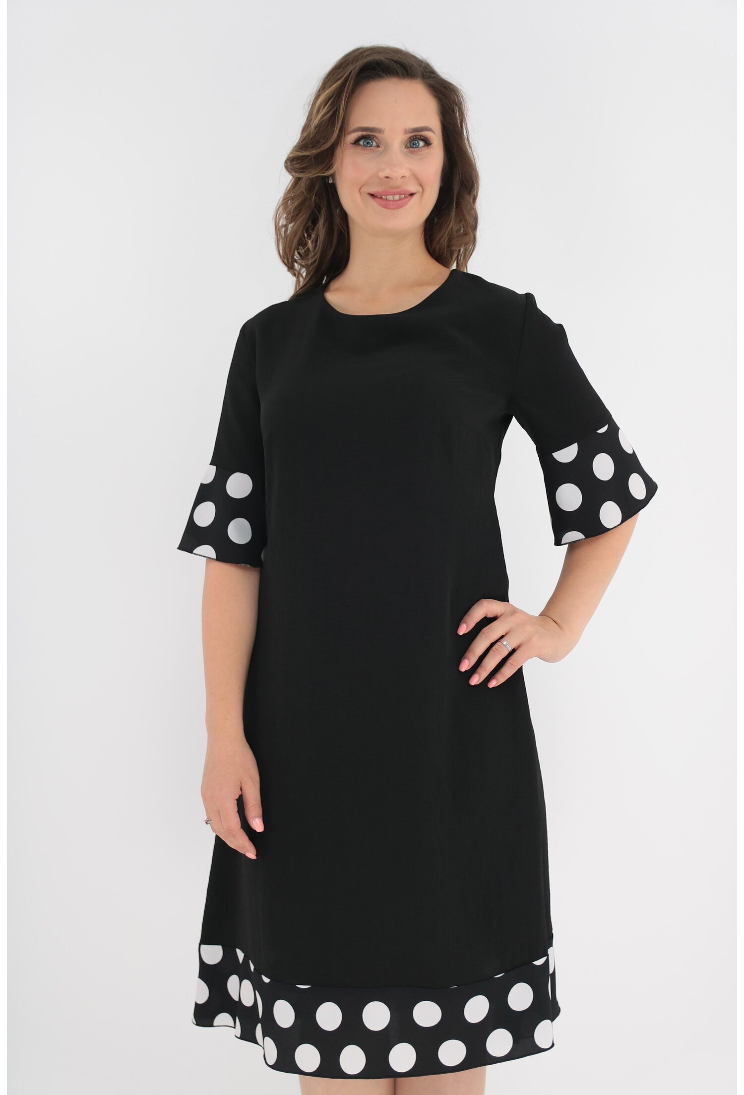 Rochie casual neagra cu buline albe