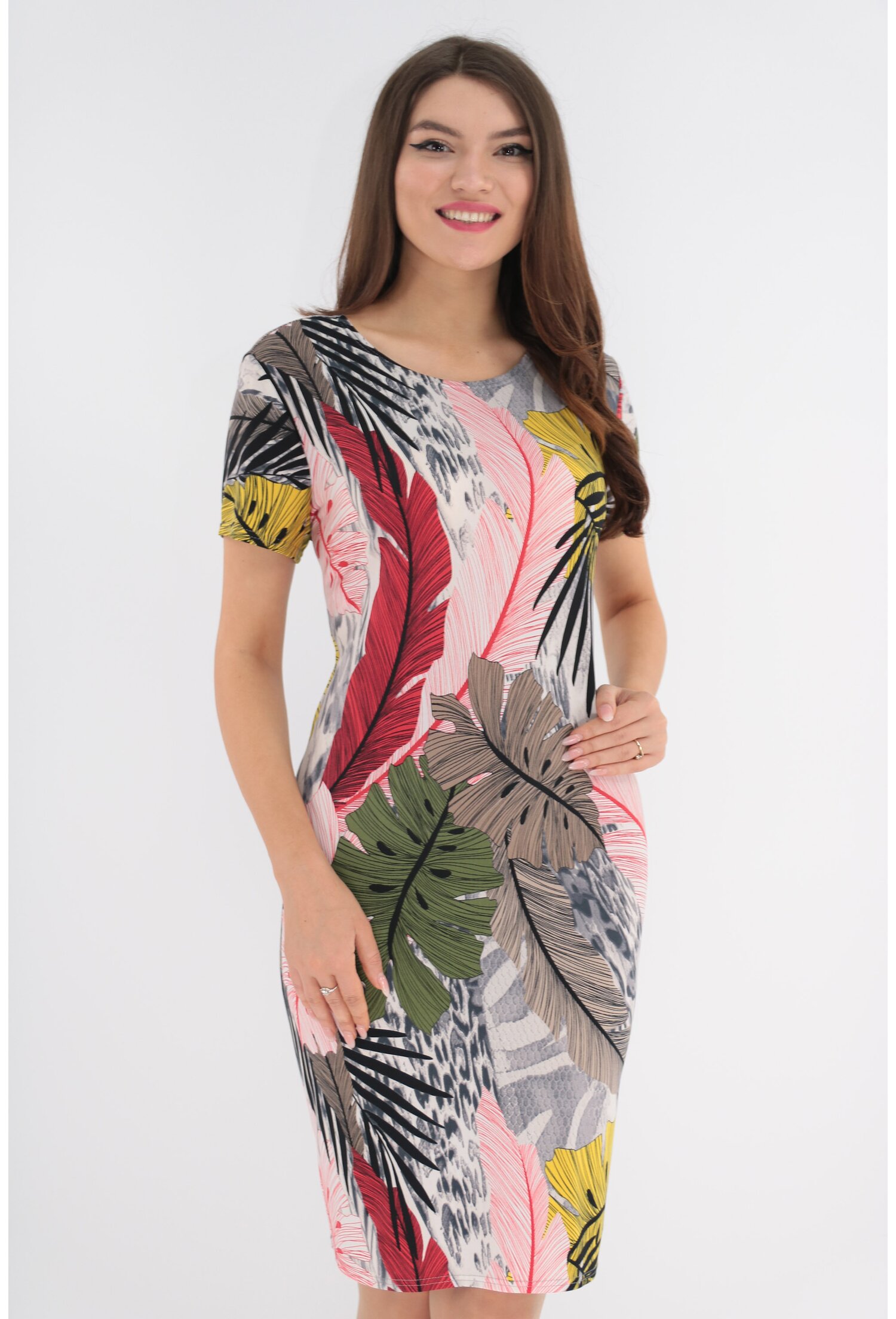 Rochie cu print tropical multicolor