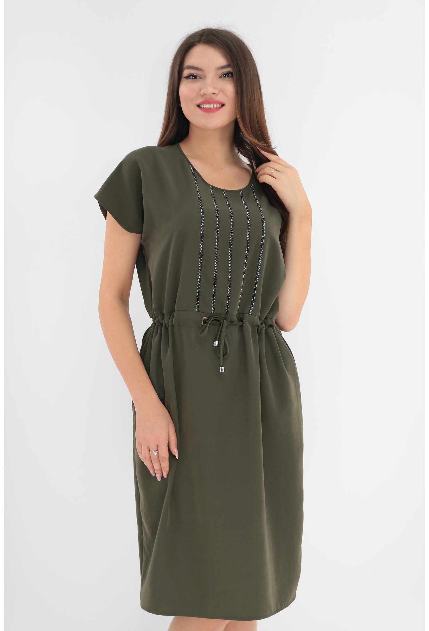 Rochie de zi kaki cu insertii argintii