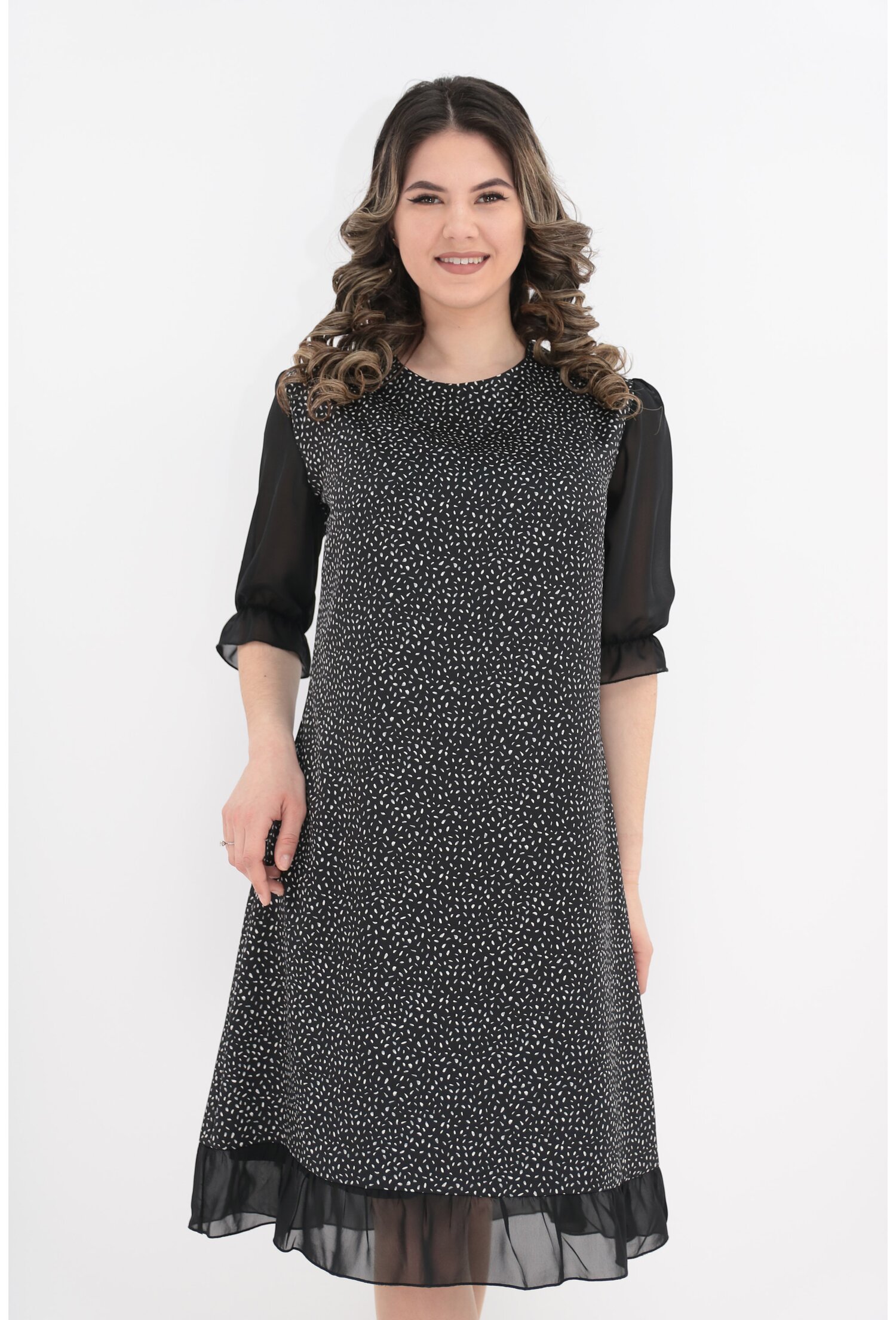 Rochie neagra cu buline mici albe