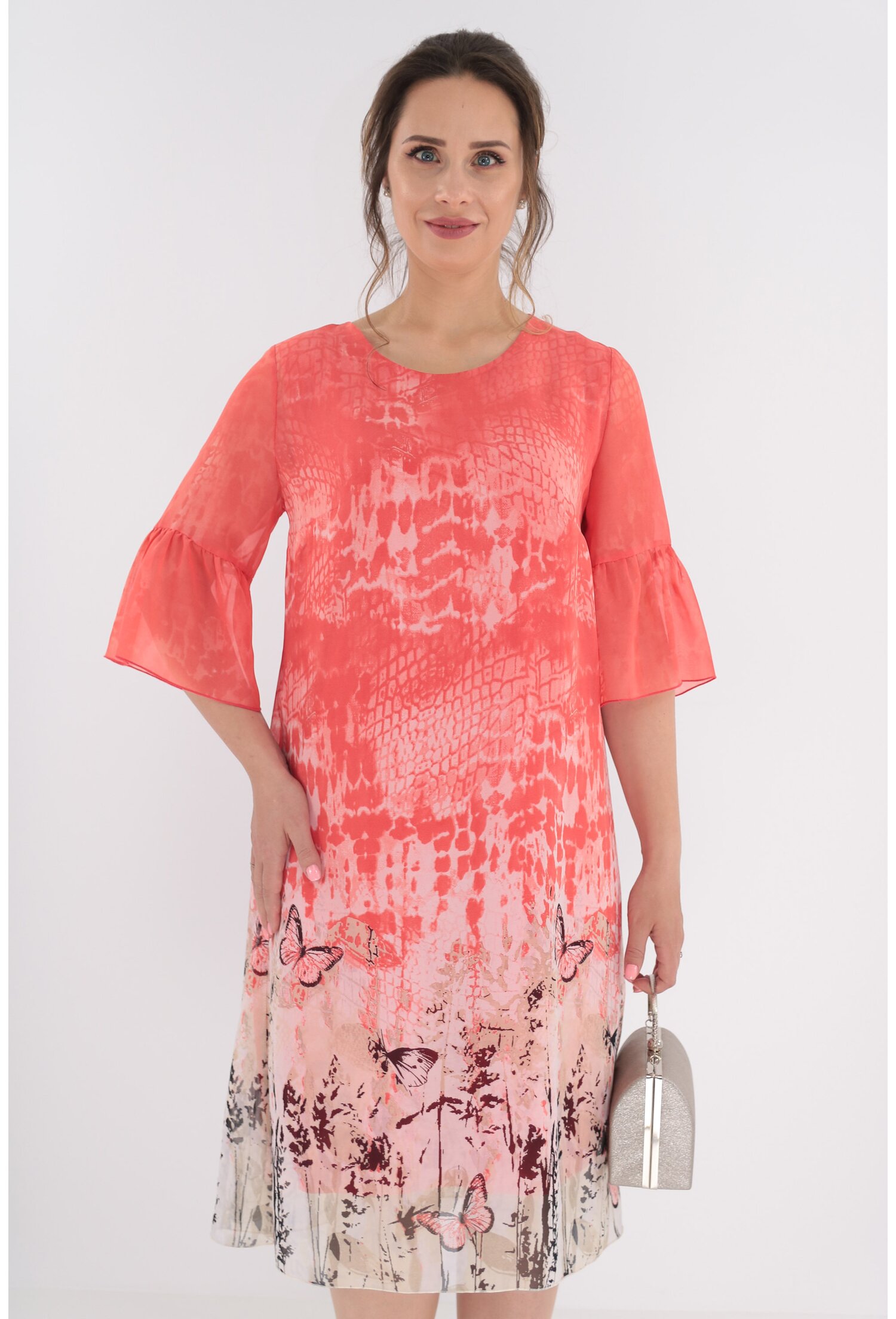 Rochie vaporoasa din voal cu desen bordurat animal print corai