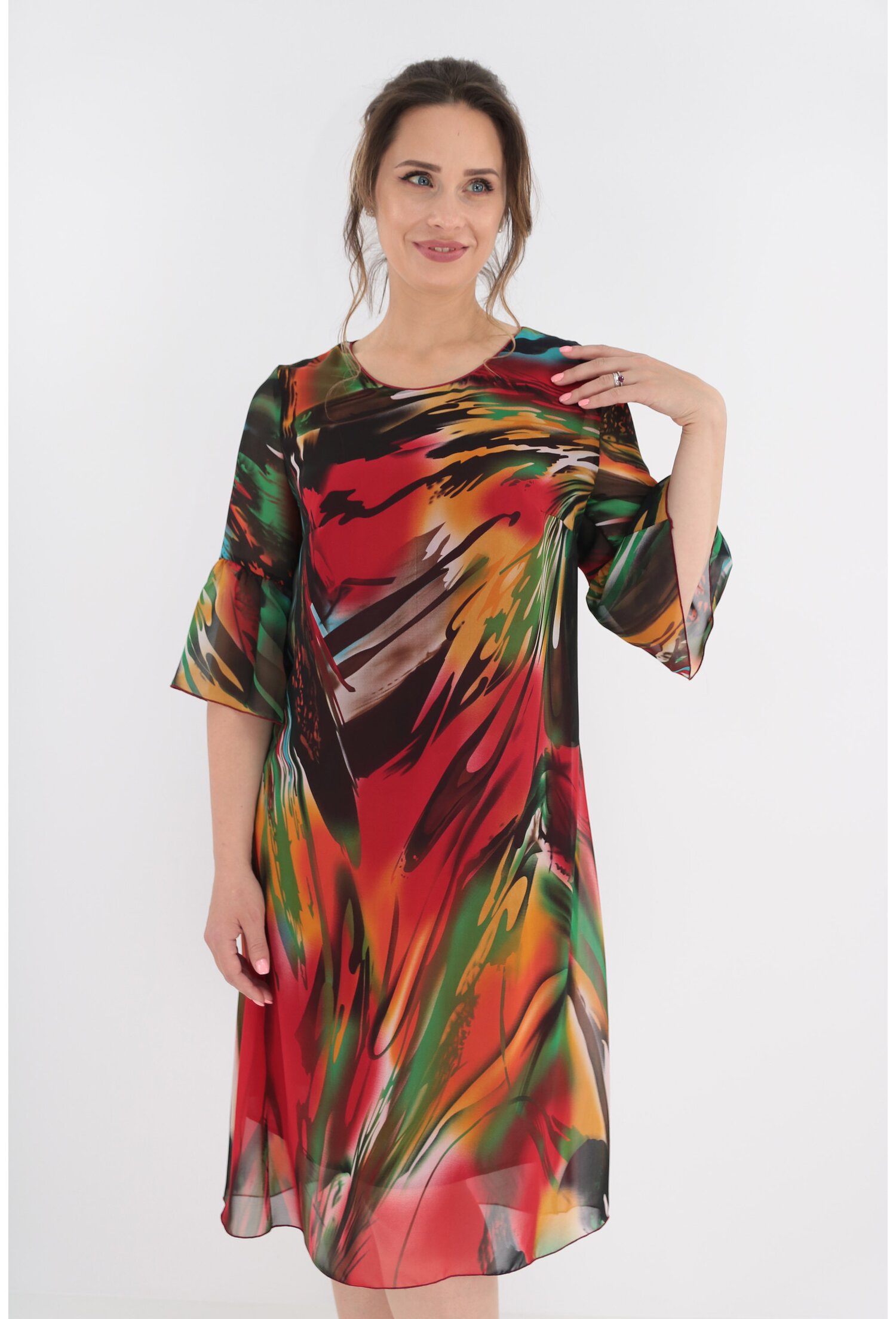 Rochie vaporoasa din voal cu desen bordurat bordo