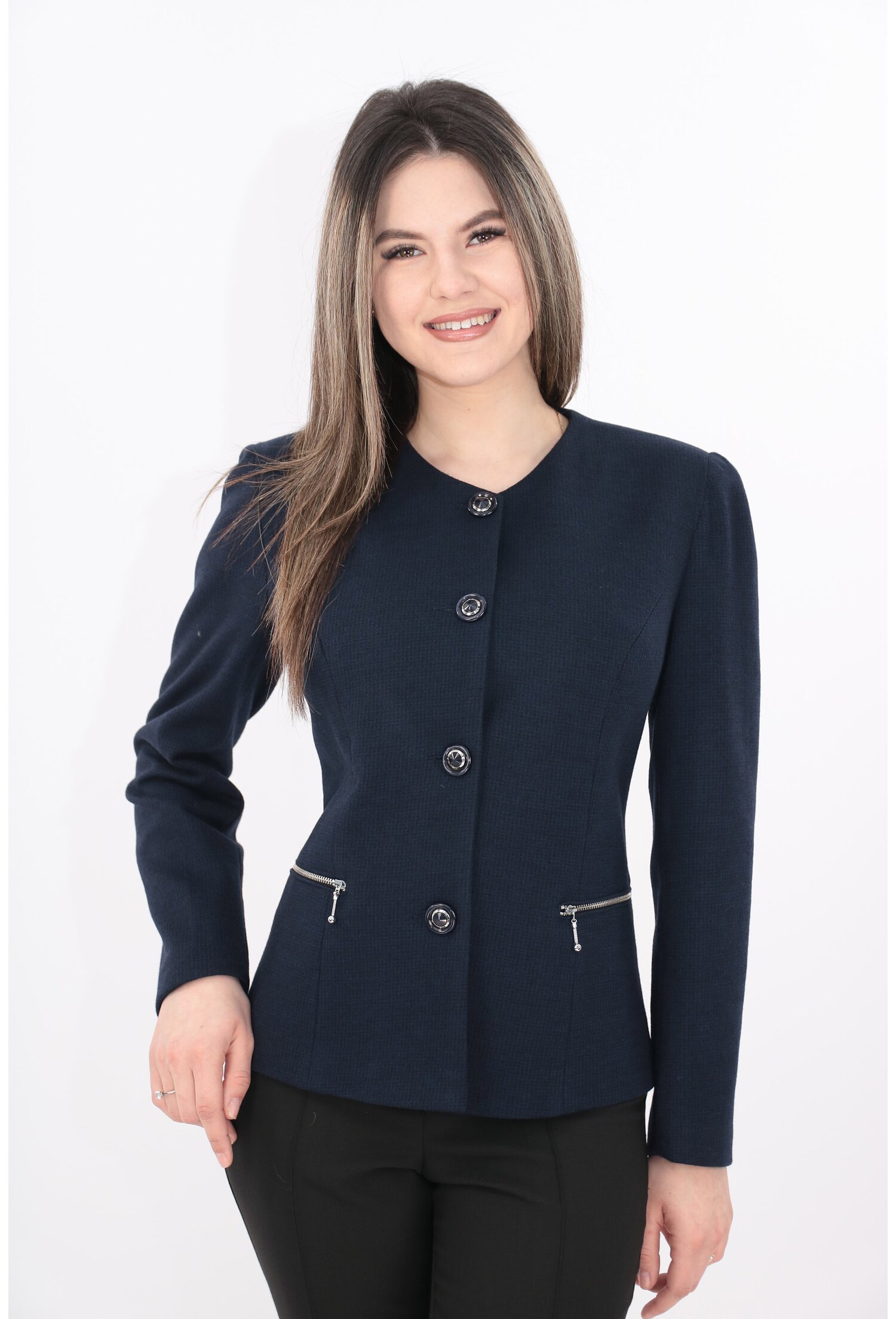 Sacou clasic bleumarin cu fermoare la buzunare